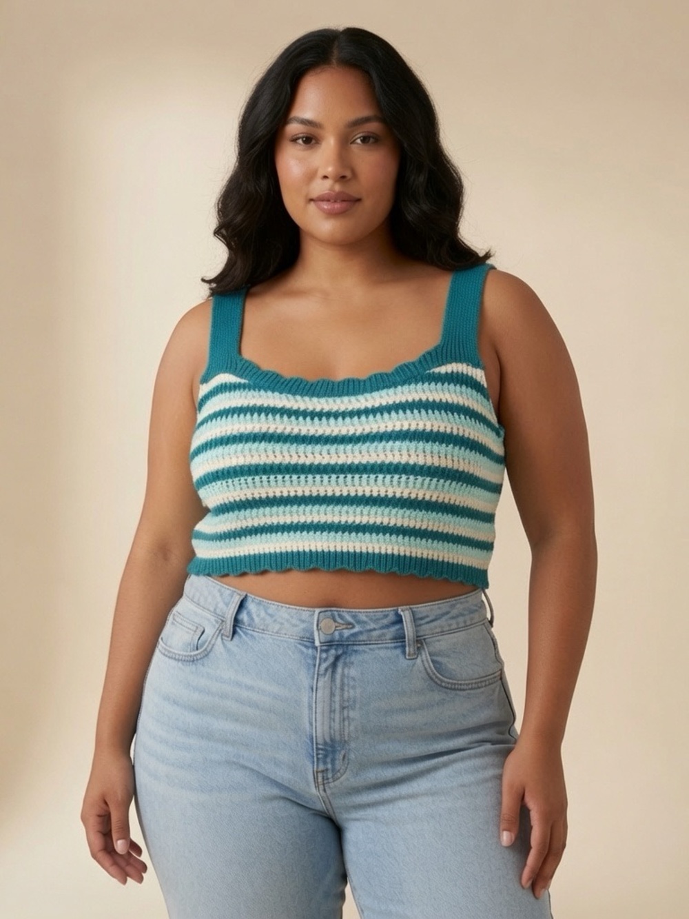 wild fable Teal and White Striped Knit Crop Tank